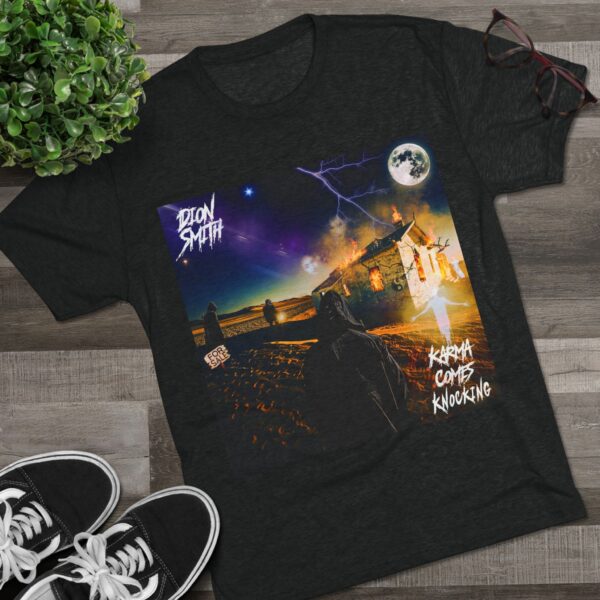 "Karma Comes Knocking" Unisex Tri-Blend Crew Tee - Image 3